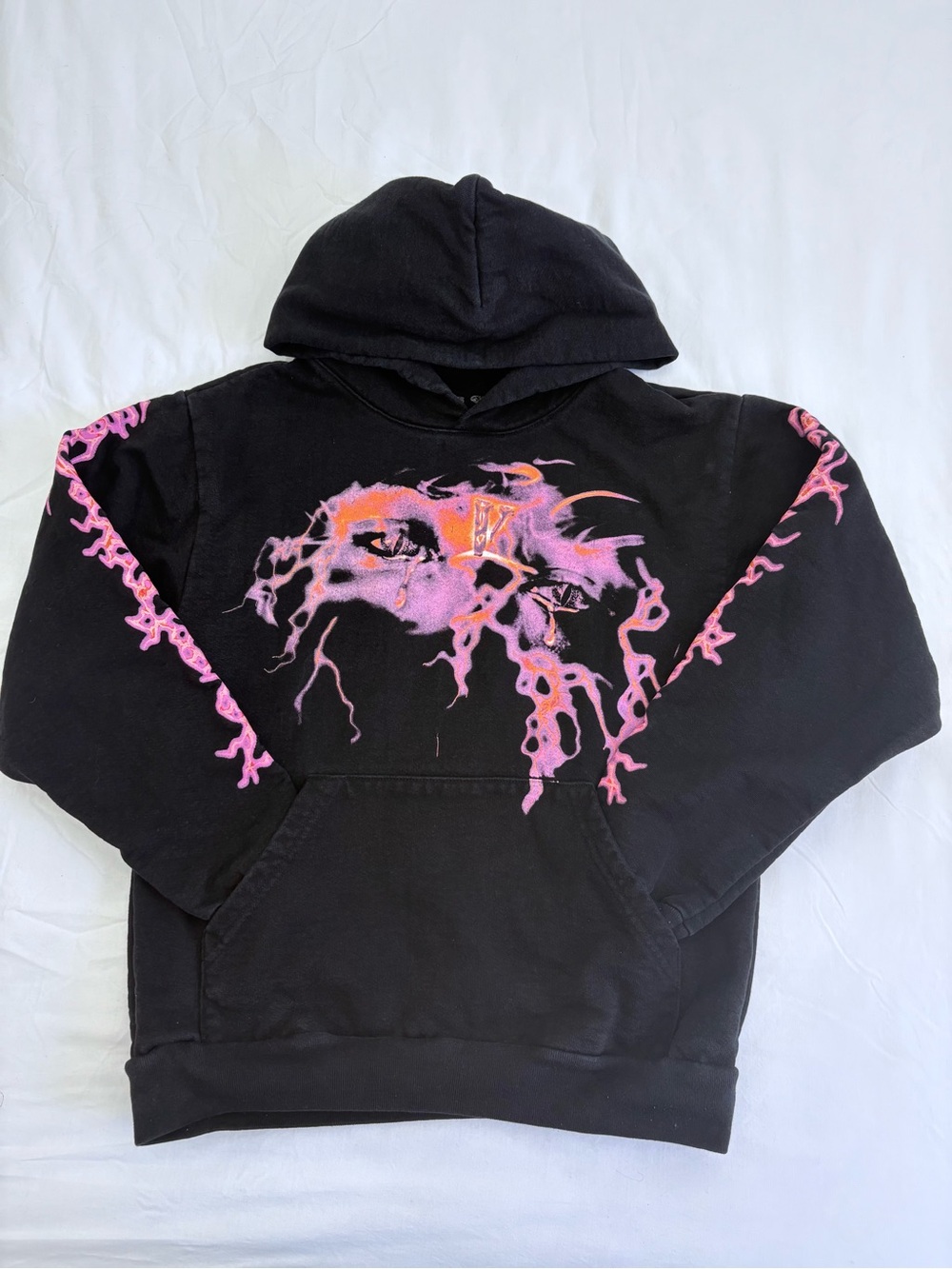 VLONE Black Hoodie with Distressed White Back Logo